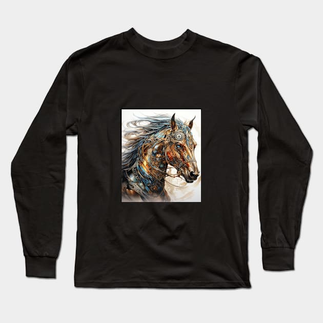 Steampunk Horse Brass Copper Gears Cogs Wire Long Sleeve T-Shirt by tfortwo